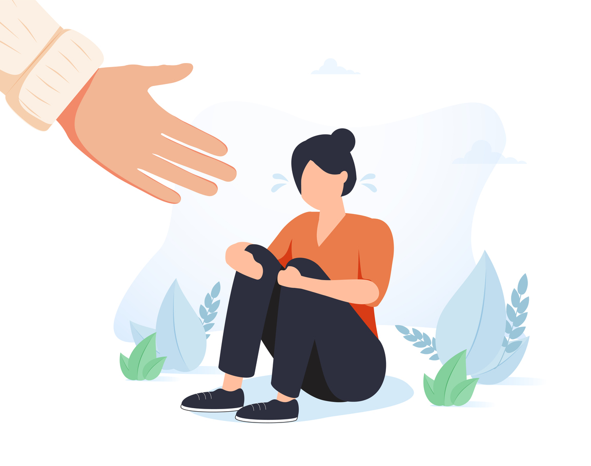 Illustration of hand reaching out to support sad woman