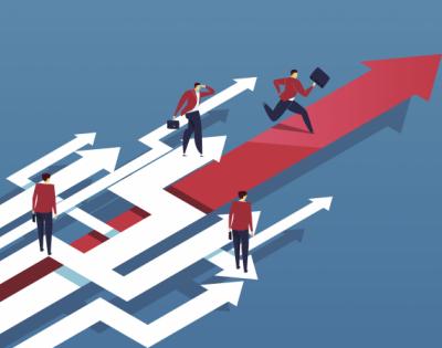 animated people running around confused on top of arrows