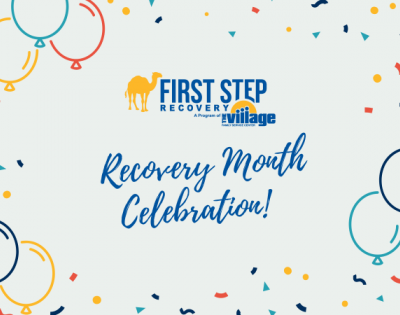 First Step Recovery Month Celebration with confetti and balloons