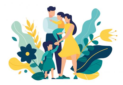 Illustration of family with two young children