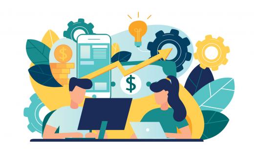 Illustration of two people looking over their finances