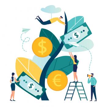 Illustration of money on growing vine