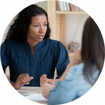 Counselor talking to clients
