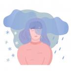 A girl surrounded by bad weather with a sad expression