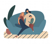 animated family sitting on couch hugging